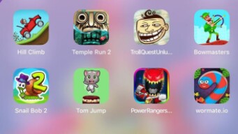 Wormate io,Snail Bob 2,Temple Run,TrollQuestUnlucky,Bowmasters,Tom Jump,Power Rangers,Hill Climb