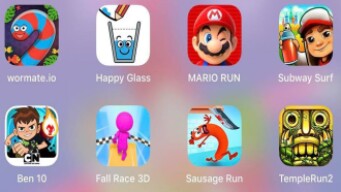 Wormate io,Subway Surf,Mario Run,Fall Race 3D,Sausage Run,Temple Run 2,Happy Glass,Ben 10