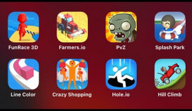 Fun Race 3D, Farmers.io, PvZ, Splash Park, Line Color, Crazy Shopping, Hole.io, Hill Climb