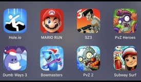 Hole.io,Mario Run,SZ 3,PVZ Heroes,Dumb Ways 3,Bowmasters,PVZ 2,Subway Surfer