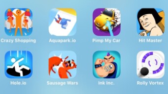 Crazy Shopping, Aquapark.io, Pimp My Car, Hit Master, Hole.io, Sausage Wars, Ink Inc, Rolly Vortex