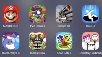 Mario Run,PVZ Heroes,Sniper 3D,Hole.io,Dumb Ways 2,Temple Run 2,Snail Bob 2