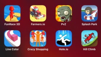 Fun Race 3D, Farmers.io, PvZ, Splash Park, Line Color, Crazy Shopping, Hole.io, Hill Climb