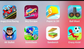 Angry Gran Racing, Sky Escape, Paper.io 3D, Ball Blast, Mr Bullet, Sonic Dash, Sandwich, Crazy Kick