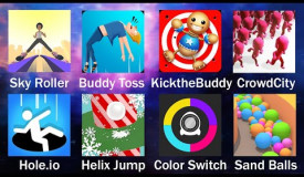 Sky Roller, Buddy Toss, Crowd City, Kick the Buddy, Hole.io, Helix Jump, Color Switch, Sand Balls