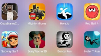 Scary Teacher 3D,Branny Craft,Hotel T Run,Red Ball 4,Hole.io,Subway Surf,Mighty Micros,Bendy Run