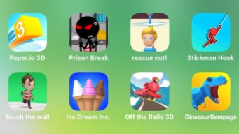 Paper.io 3D, Prison Break, Rescue Cut, Stickman Hook, Touch The Wall, Ice Cream Inc,Off The Rails 3D