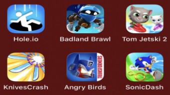 Hole.io,Badland Brawl,Tom Jetski 2,Knives Crash,Angry Birds,Sonic Dash