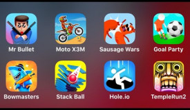 Mr Bullet, Moto X3M, Sausage Wars, Goal Party, Bowmasters, Stack Ball, Hole.io, Temple Run 2