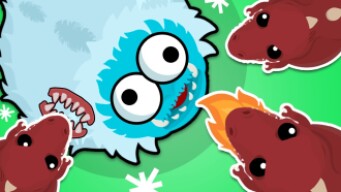 99 T-Rexes *meatballs* vs 1 Aqua Yeti in MOPE.IO