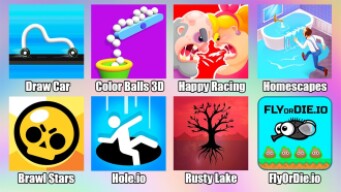 Flyordie io,Brawl Stars,Draw Car,Happy Racing,Hole.io,Homescapes,Rusty Lake Roots Android Games