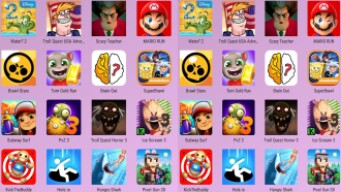 ScaryTeacher,SuperBrawl,Troll Horror 3,IceScream3,PvZ3,PixelGun3D,Kick The Buddy,Hole.io,Subway Surf