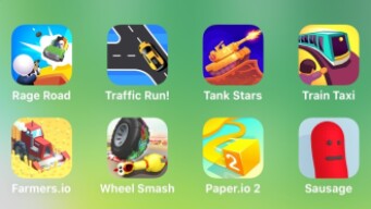 Rage Road, Traffic Run, Tank Stars, Train Taxi, Farmers.io, Wheel Smash, Paper.io 2, Sausage