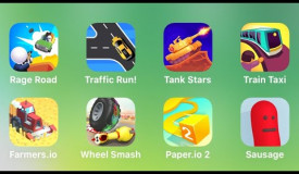 Rage Road, Traffic Run, Tank Stars, Train Taxi, Farmers.io, Wheel Smash, Paper.io 2, Sausage