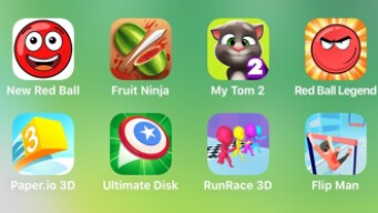 New Red Ball, Fruit Ninja, My Tom 2, Red Ball Legend, Paper.io, Ultimate Disk, Run Race 3D, Flip Man