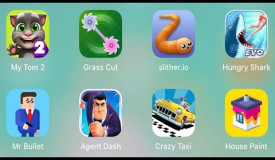 My Talking Tom 2,Grass Cut,Slither.io,Hungry Shark,Mr Bullet,Agent Dash,Crazy Taxi,House Paint