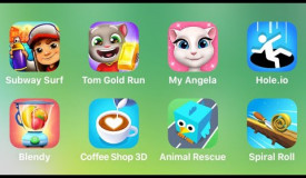 Subway Surf, Tom Gold Run, My Angela, Hole.io, Blendy, Coffee Shop 3D, Animal Rescue, Spiral Roll