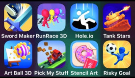 Sword Maker, Run Race 3D, Hole.io, Tank Stars, Art Ball 3D, Pick My Stuff, Stencil Art, Risky Goal