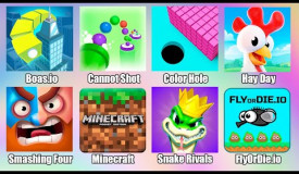 Minecraft,FlyOrDie io,Hay Day,Color Hole 3D,Boas io,Snake Rivals,Smashing Four,Cannot Shot