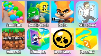 Minecraft Brawl Stars Sand Balls Zooba Paper.io HellCopter Zombie Catch Skip School