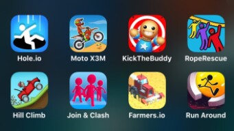Hole.io, Moto X3M, Kick The Buddy, Rope Rescue, Hill Climb, Join & Clash, Farmers.io, Run Around