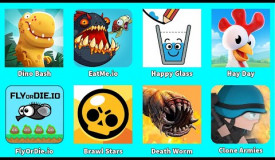 Brawl Stars,Clone Armies,FlyOrDie io,Happy Glass,EatMe io,Dino Bash,Hay Day,Death Worm