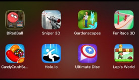 Red Ball, Sniper 3D, Garden scapes, Fun Race 3D, Candy Crush, Hole.io, Ultimate Disc, Lep's World