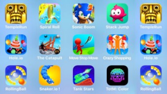 Temple Run, Spiral Roll, Sonic Boom, Stack Jump, Hole.io, The Catapult, Move.io, Crazy Shopping