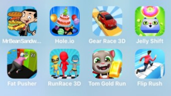 Mr Bean Sandwich, Hole.io, Gear Race, Jelly Shift, Fat Pusher, Run Race 3D, Tom Gold Run, Flip Rush