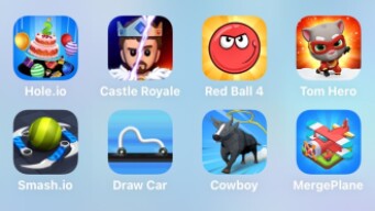 Hole.io, Castle Royale, Red Ball 4, Tom Hero, Smash.io, Draw Car, Cowboy, Merge Plane