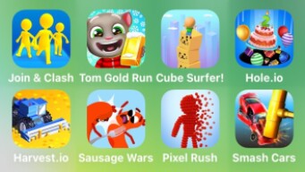 Join Clash 3D, Tom Gold Run, Cube Surfer, Hole.io, Harvest.io, Sausage Wars, Pixel Rush, Smash Cars