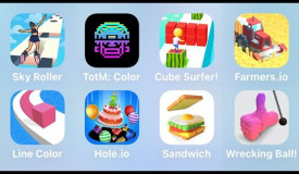 Sky Roller, TotM Color, Cube Surfer, Farmers.io, Line Color,Hole.io, Sandwich, Wrecking Ball