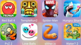 Hungry Shark,Slither.io,Love Balls,PvZ2,Red Ball 4,Temple Run 2,Spiderman Unlimited,Where My Water 2