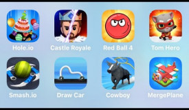 Hole.io, Castle Royale, Red Ball 4, Tom Hero, Smash.io, Draw Car, Cowboy, Merge Plane