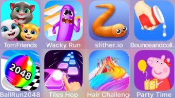 Hair Challenge,Ball Run 2040,Tiles Hop,Slither.io,Wacky Run,Tom Friends,Bounce and Collect,Peppa Pig
